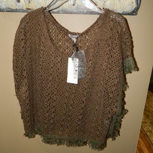 Cecico Collection Brown Crochet Top Poncho Boho Womens Sweater (FF-37)